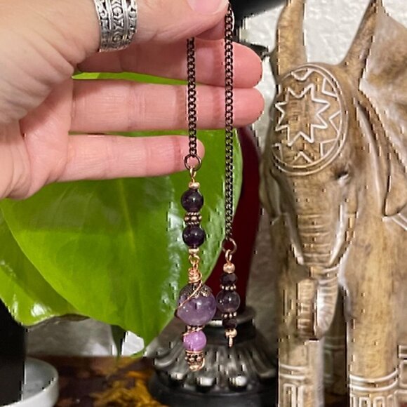 Handcrafted Amethyst Copper Dowsing Pendulum 10 inch By True Healing Source - Picture 4 of 7